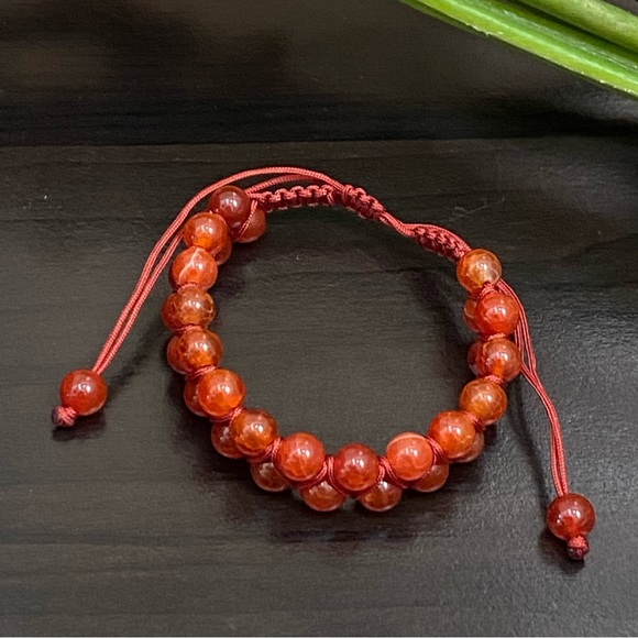 Carnelian Natural Stones Braided Adjustable Boho Stackable Cord Bracelet - Picture 6 of 8